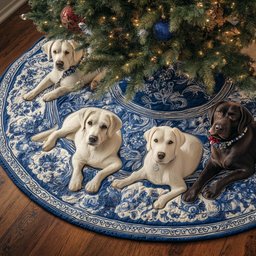 Cream Labradors on Blue Willow Pattern Christmas Tree Skirt - Made to Order TREEK101