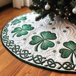 Shamrocks with Green Knotwork Border Christmas Tree Skirt - Made to Order TREEK101