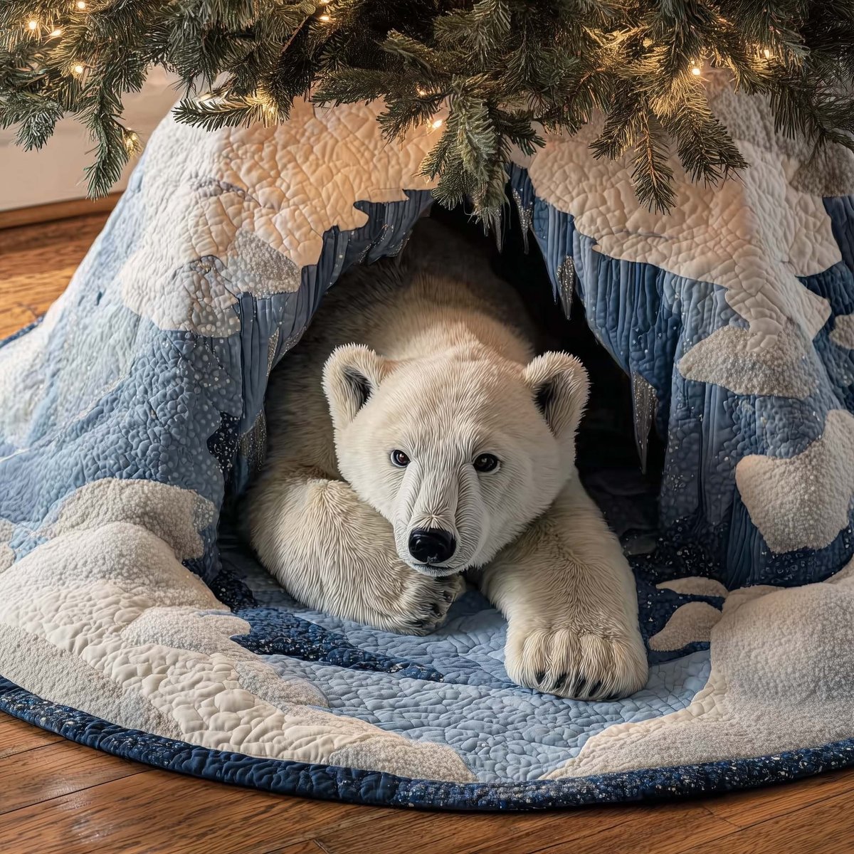 Polar Bear Lying in the Snow Den Christmas Tree Skirt - Made to Order TREEK101