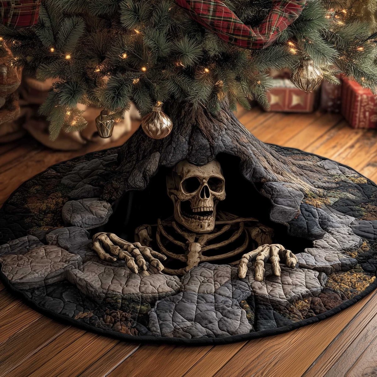 Skeleton in the Stone Hollow Christmas Tree Skirt - Made to Order TREEK101