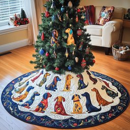 Dogs on Blue and White Stripes Christmas Tree Skirt - Made to Order TREEK101