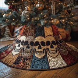 Skulls on Earthy Striped Panels Christmas Tree Skirt - Made to Order TREEK101