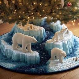 Polar Bear Family on Ice Cliffs Christmas Tree Skirt - Made to Order TREEK101