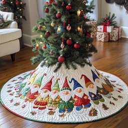Little Gnomes Crowded on White Christmas Tree Skirt - Made to Order TREEK101
