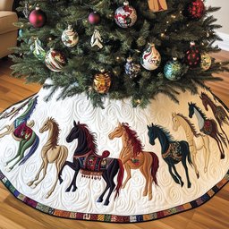 Black and Tan Horses on Cream Christmas Tree Skirt - Made to Order TREEK101