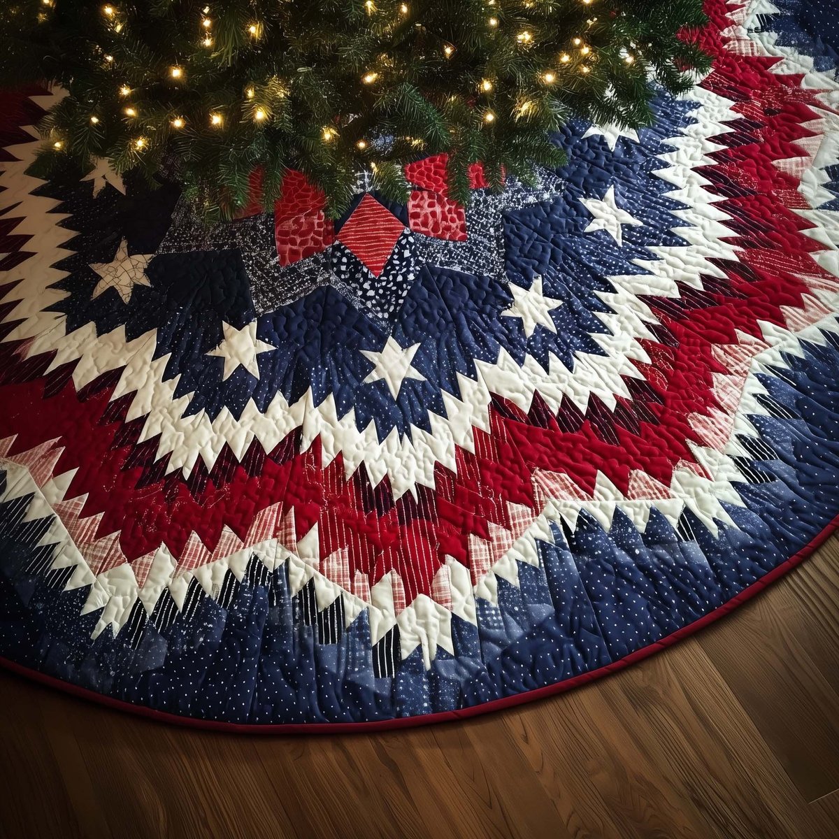 Stars on the Red and Blue Chevrons Christmas Tree Skirt - Made to Order TREEK101