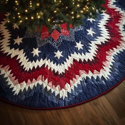 Stars on the Red and Blue Chevrons Christmas Tree Skirt - Made to Order TREEK101