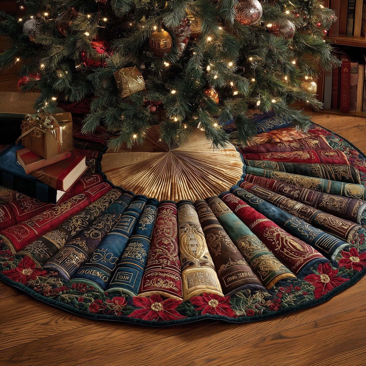 Vintage Books with Golden Pages Christmas Tree Skirt - Made to Order TREEK101