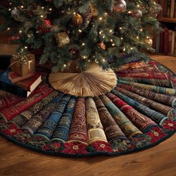 Vintage Books with Golden Pages Christmas Tree Skirt - Made to Order TREEK101