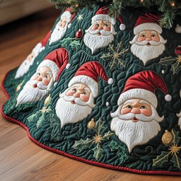 Santa Faces on Green Quilt Christmas Tree Skirt - Made to Order TREEK101