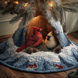 Cardinal Pair in the Snowy Nest Christmas Tree Skirt - Made to Order TREEK101