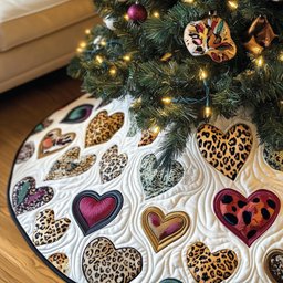 Leopard Print Hearts in Pink and Gold Christmas Tree Skirt - Made to Order TREEK101