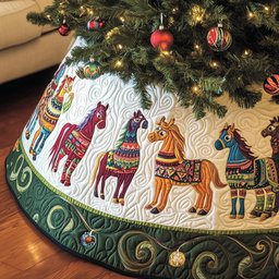 Folk Dala Horses with Green Border Christmas Tree Skirt - Made to Order TREEK101