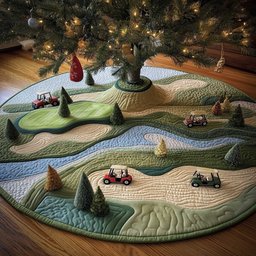 Green Fairway with Golf Carts Christmas Tree Skirt - Made to Order TREEK101