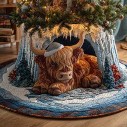 Two Highland Cows in a Cave Christmas Tree Skirt - Made to Order TREEK101
