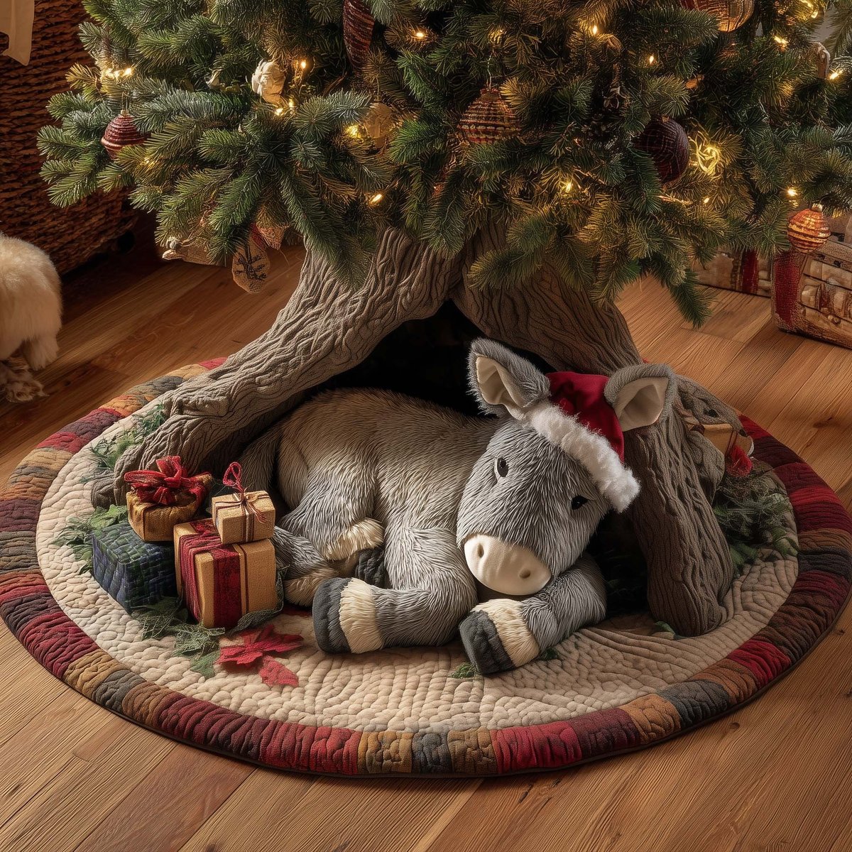 Donkey in a Santa Hat Christmas Tree Skirt - Made to Order TREEK101