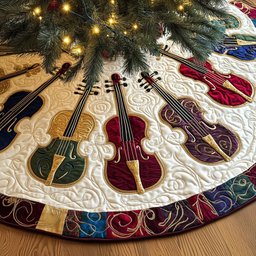 Jewel Toned Cellos on White Christmas Tree Skirt - Made to Order TREEK101
