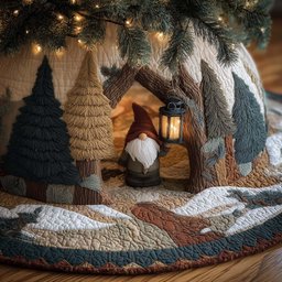Gnome with Lantern in Snowy Forest Christmas Tree Skirt - Made to Order TREEK101