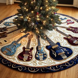 Guitars in Amber and Navy Christmas Tree Skirt - Made to Order TREEK101
