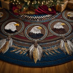 Bald Eagles in Feathered Medallions Christmas Tree Skirt - Made to Order TREEK101