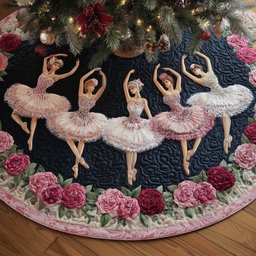 Ballerinas on Black with Pink Roses Christmas Tree Skirt - Made to Order TREEK101