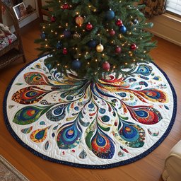 Peacock Feather Wheel in Many Colors Christmas Tree Skirt - Made to Order TREEK101
