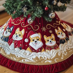 Corgis on Red with Gold Swirls Christmas Tree Skirt - Made to Order TREEK101