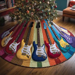 Guitars on the Rainbow Wedges Christmas Tree Skirt - Made to Order TREEK101