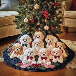 Poodles with Bows on Navy Christmas Tree Skirt - Made to Order TREEK101