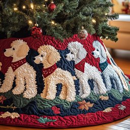 White Poodles with Red Scarves Christmas Tree Skirt - Made to Order TREEK101