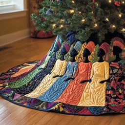 Women in Orange and Purple Gowns Christmas Tree Skirt - Made to Order TREEK101