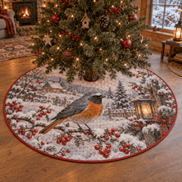 Winter Redstart Quilted Christmas Tree Skirt TREEK101