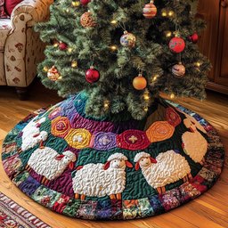 Sheep Above the Jewel Patchwork Ring Christmas Tree Skirt - Made to Order TREEK101