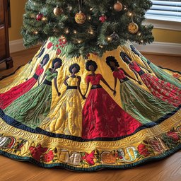 Women in Green and Red Gowns Christmas Tree Skirt - Made to Order TREEK101