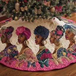 Women in Turbans Among Pink Roses Christmas Tree Skirt - Made to Order TREEK101