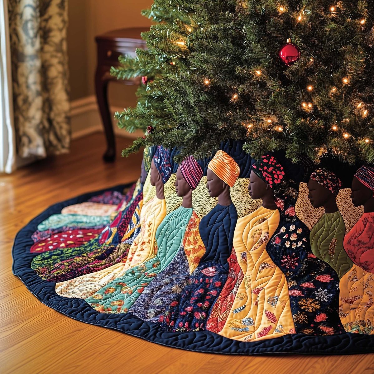 Women in Headwraps and Patterned Dresses Christmas Tree Skirt - Made to Order TREEK101