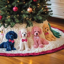Blue and Pink Poodles with Bows Christmas Tree Skirt - Made to Order TREEK101