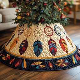 Dreamcatchers with Navy Diamond Border Christmas Tree Skirt - Made to Order TREEK101