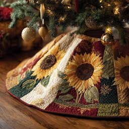 Sunflowers on Wedges with Red Rim Christmas Tree Skirt - Made to Order TREEK101