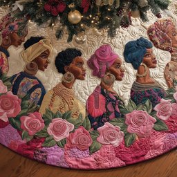 Women in Headwraps with Pink Roses Christmas Tree Skirt - Made to Order TREEK101