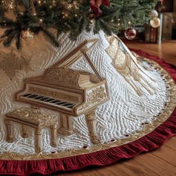Ivory Piano on Cream Quilting Christmas Tree Skirt - Made to Order TREEK101