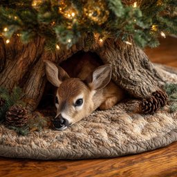Fawn Lying Among Pinecones Christmas Tree Skirt - Made to Order TREEK101