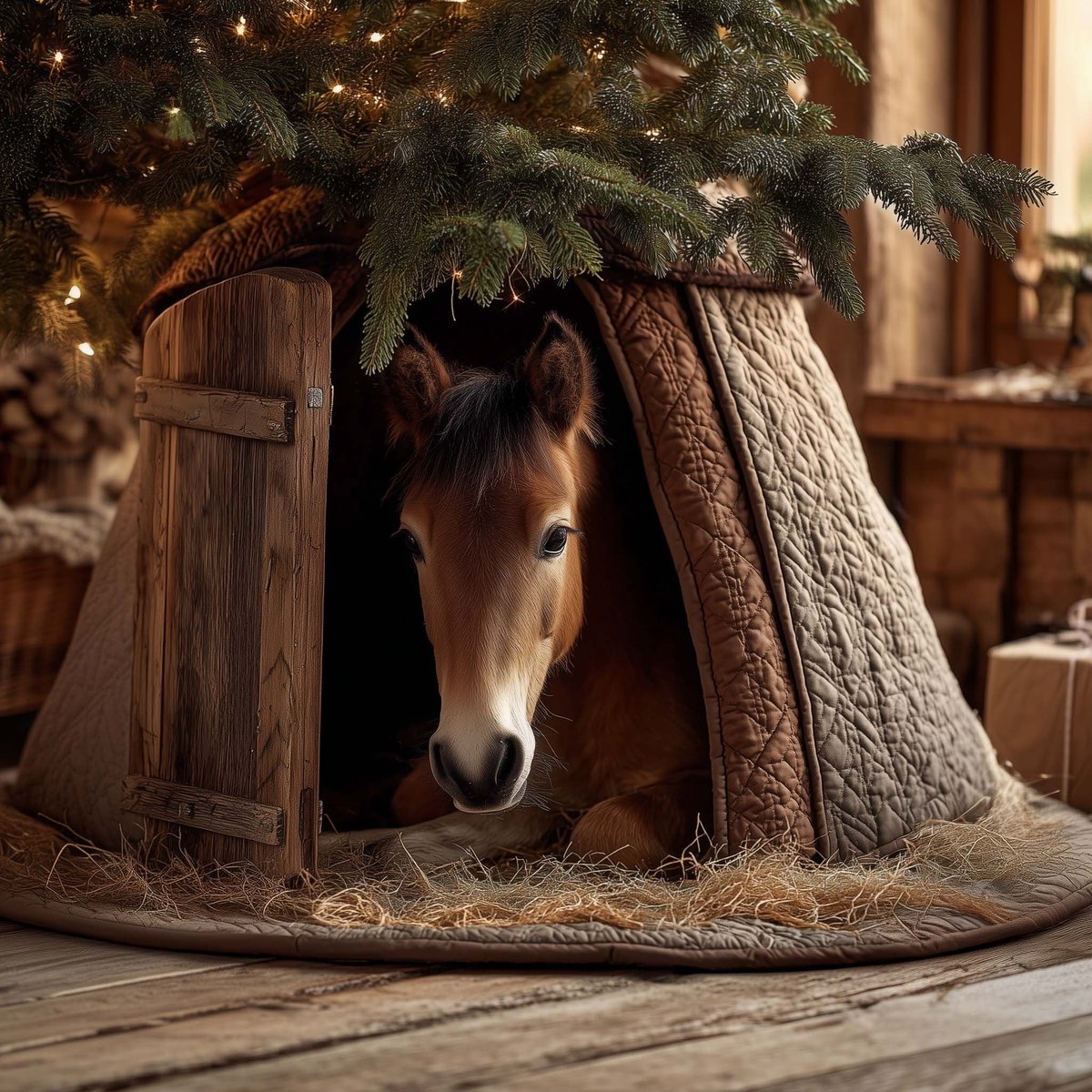 Horse in the Barn Doorway Christmas Tree Skirt - Made to Order TREEK101