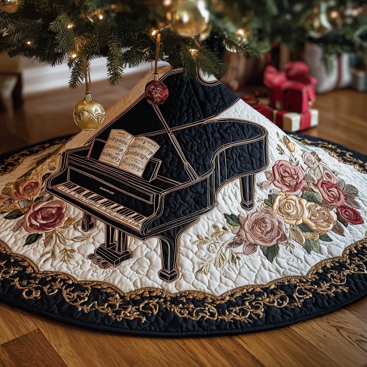Grand Piano with Sheet Music Christmas Tree Skirt - Made to Order TREEK101