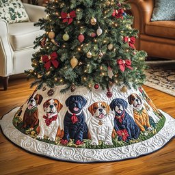 Boxers with Red Bows on White Christmas Tree Skirt - Made to Order TREEK101