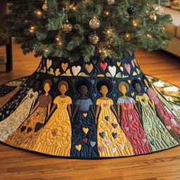 Women in Golden Gowns with Heart Trim Christmas Tree Skirt - Made to Order TREEK101