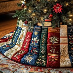 Books with White Botanical Prints Christmas Tree Skirt - Made to Order TREEK101