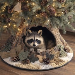 Raccoon Peeking from the Tree Hollow Christmas Tree Skirt - Made to Order TREEK101
