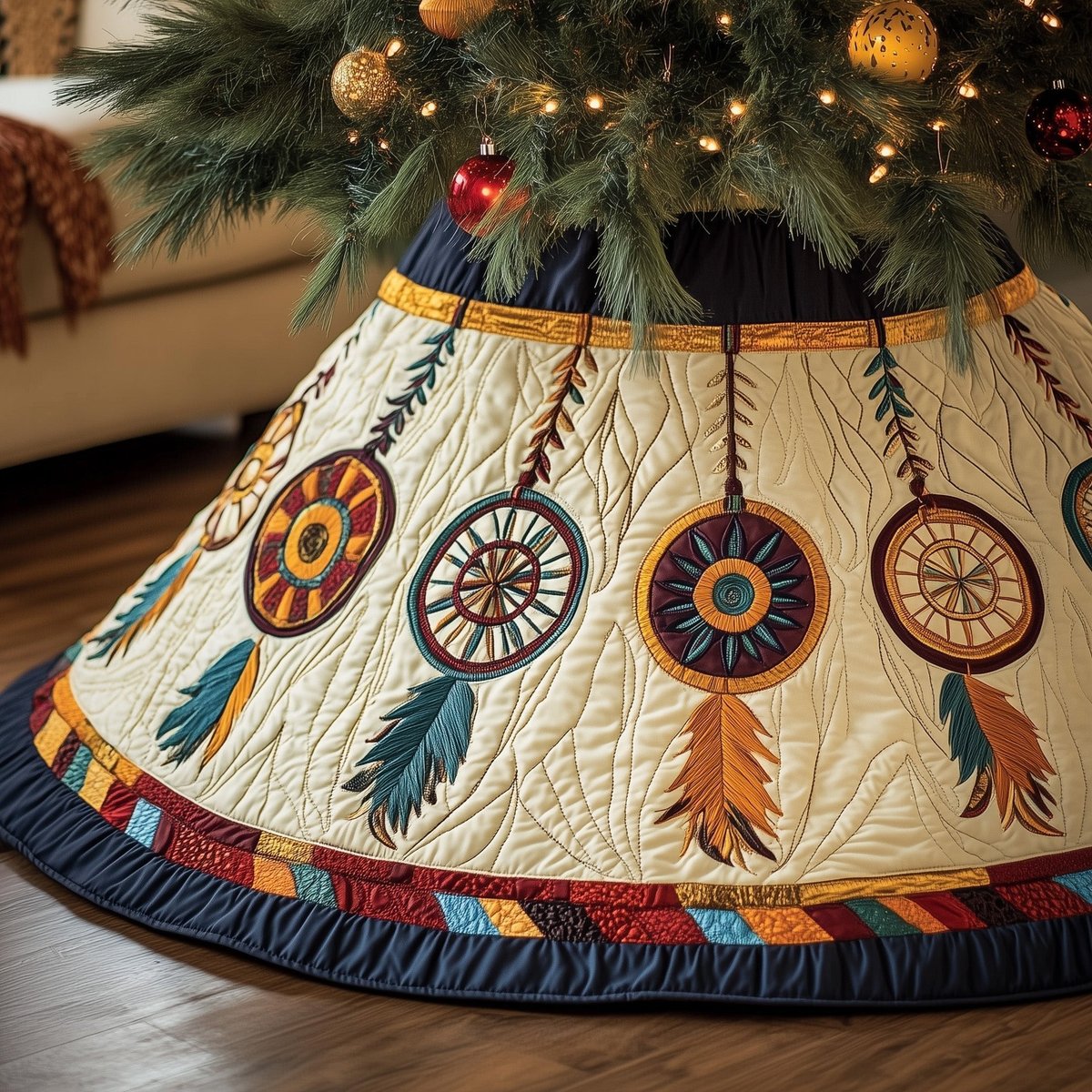 Dreamcatchers with Amber Feathers Christmas Tree Skirt - Made to Order TREEK101