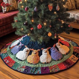 White Sheep on the Pastel Patchwork Ring Christmas Tree Skirt - Made to Order TREEK101
